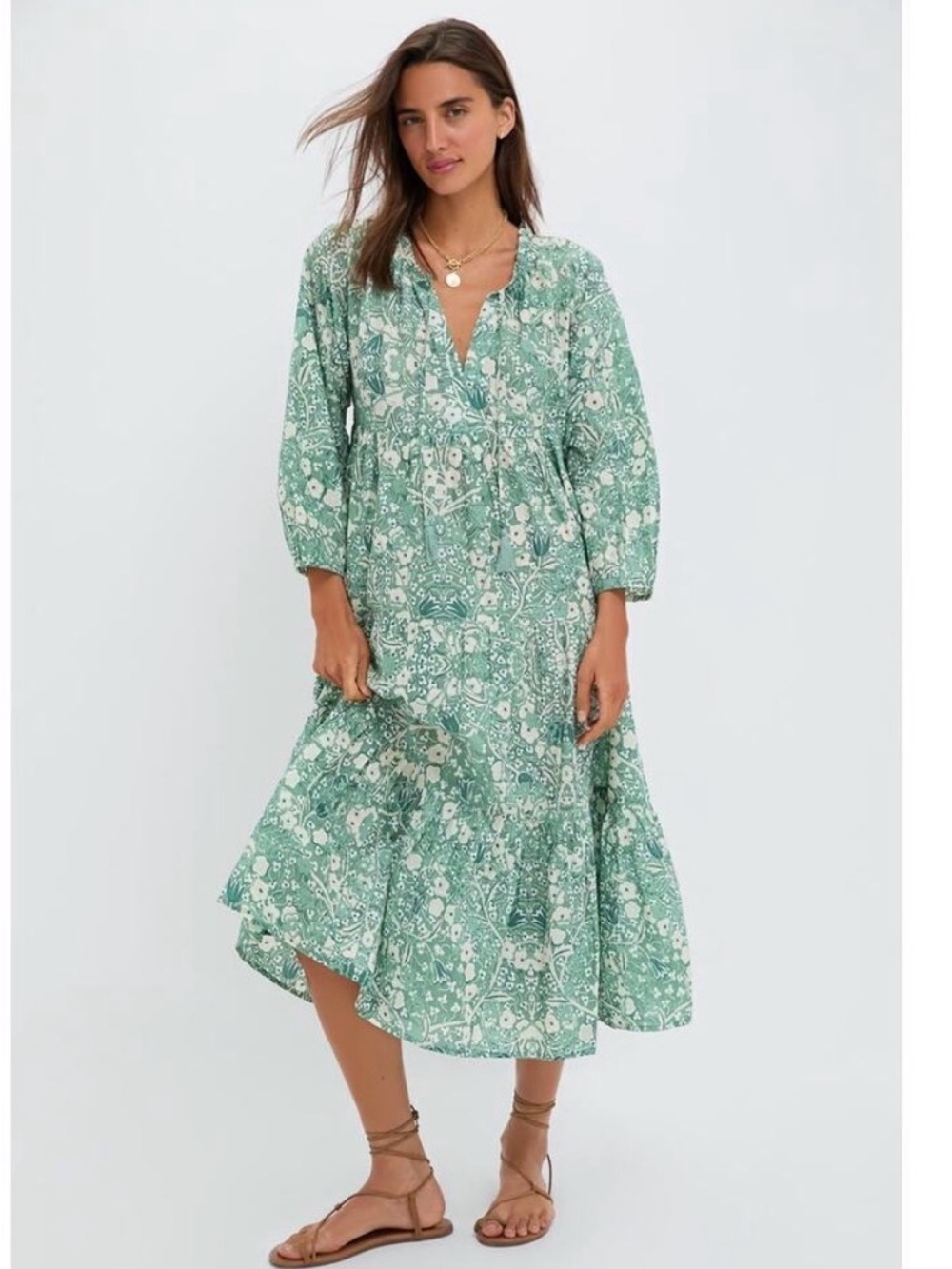 Tuckernuck Sailor’s Valentine Long Sleeve Salty Paloma Caftan Dress Sz XL Green